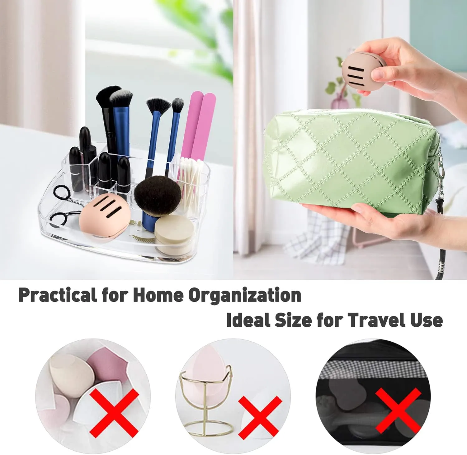 BEZOX Makeup Sponge Holder (Pack of 2), Breathable Silicone Beauty Sponge Case for Travel, Cute Make Up Blender Container - Khaki Black