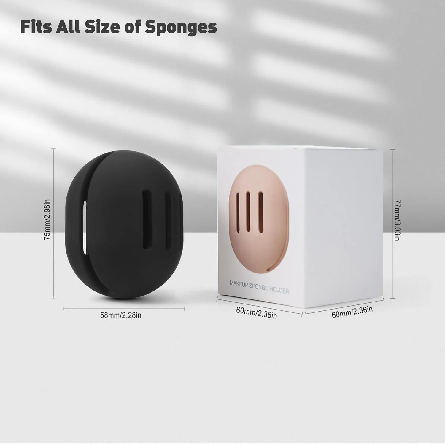 BEZOX Makeup Sponge Holder (Pack of 2), Breathable Silicone Beauty Sponge Case for Travel, Cute Make Up Blender Container - Khaki Black