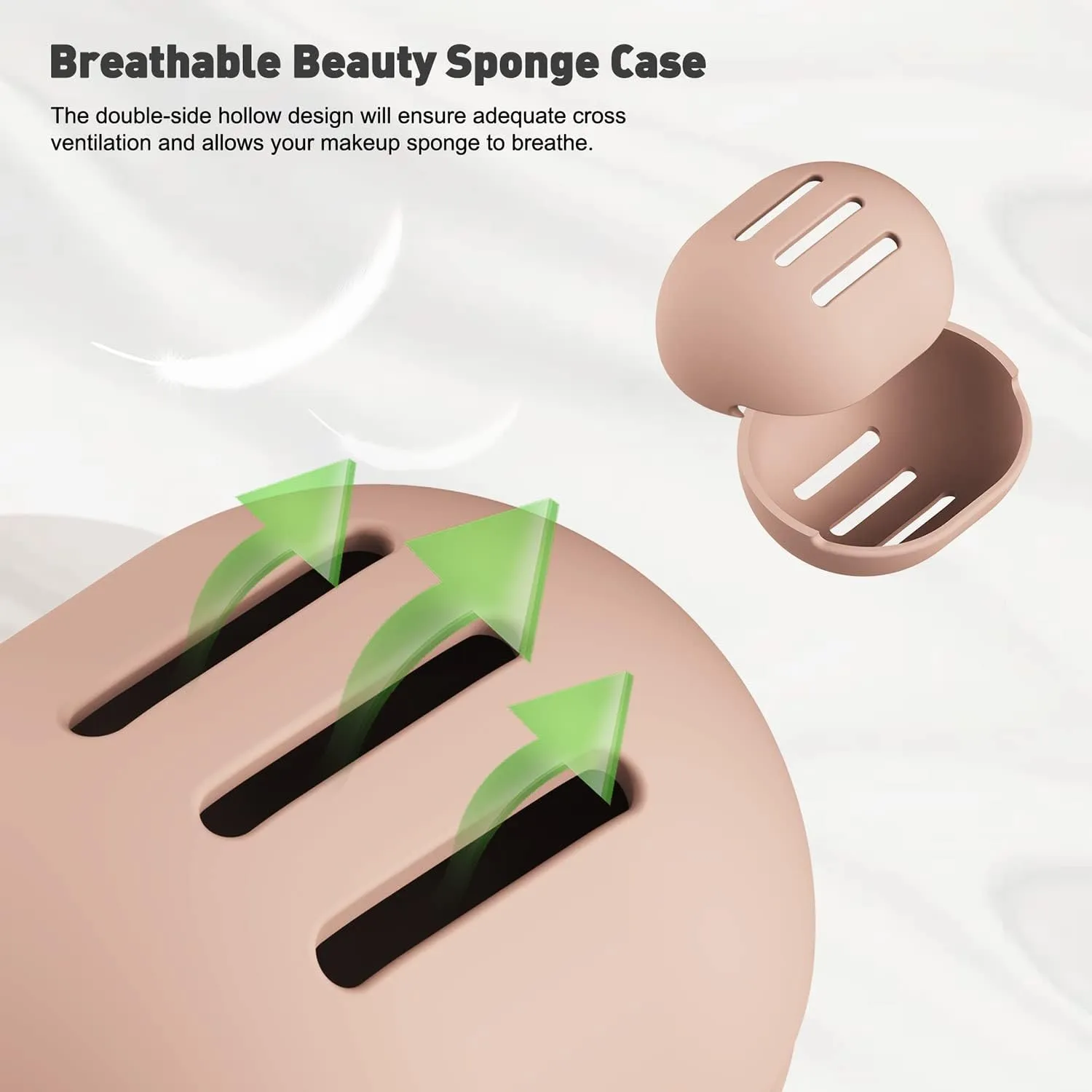 BEZOX Makeup Sponge Holder (Pack of 2), Breathable Silicone Beauty Sponge Case for Travel, Cute Make Up Blender Container - Khaki Black