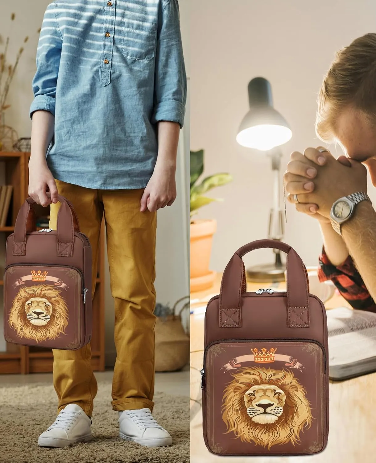 Bible Cover for Boys, Kids Bible Case Carrying Book Case Church Bag Bible Protective with Zippered Pocket, Lion
