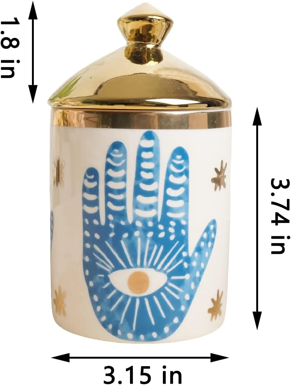 Big Eye Aromatherapy Candle Jar With Lid Ceramic Makecup Cotton Swab Holder Home Deocrative Bottler, Home Fireplace Kitchen Dining Decor For Living Room Knick Knacks Candle Holder
