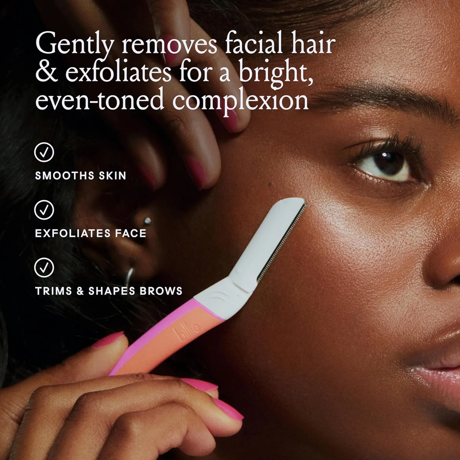 Billie - Dermaplane Starter Kit - Reusable Handle   3 Refill Blades - Remove Facial Hair   Perfectly Shape Brows - Dermatologist-Approved - Malibu