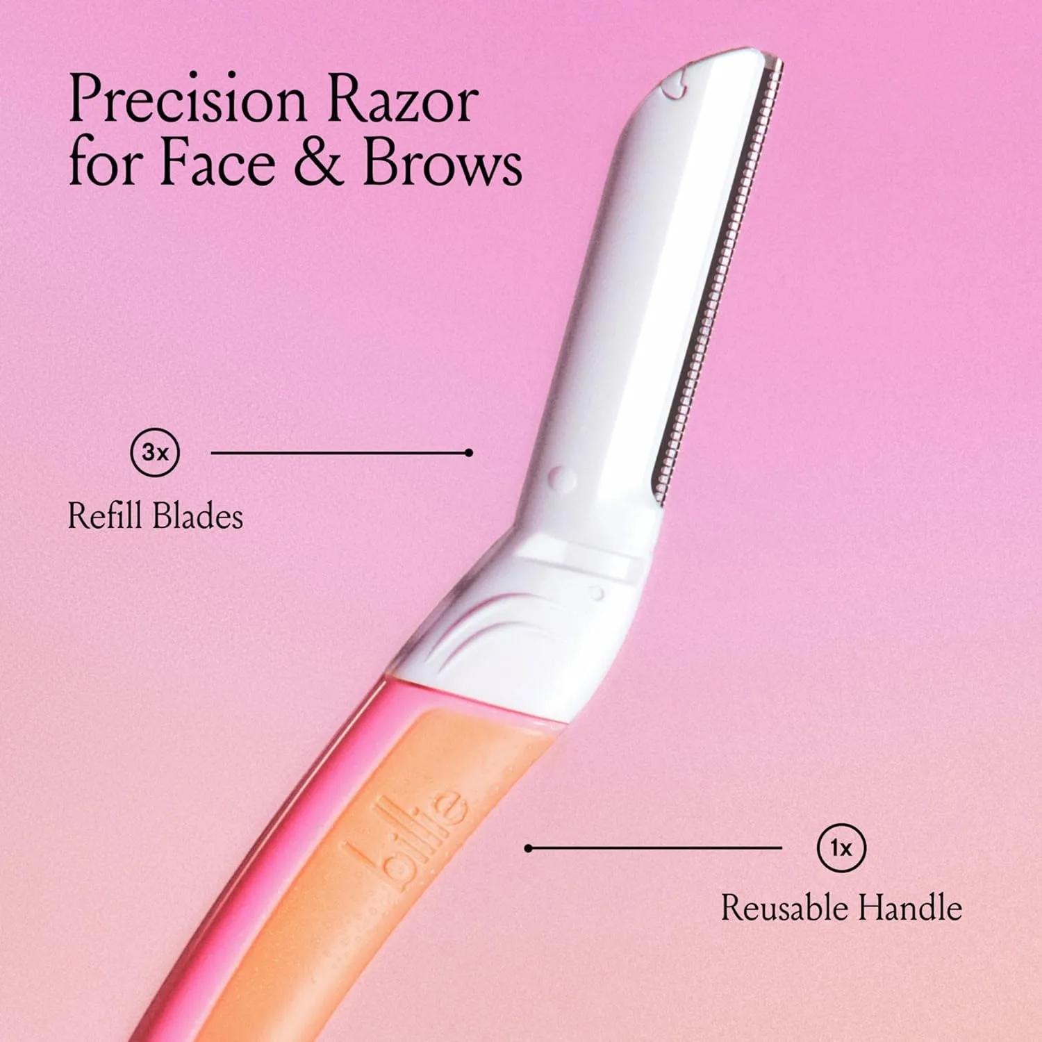 Billie - Dermaplane Starter Kit - Reusable Handle   3 Refill Blades - Remove Facial Hair   Perfectly Shape Brows - Dermatologist-Approved - Malibu