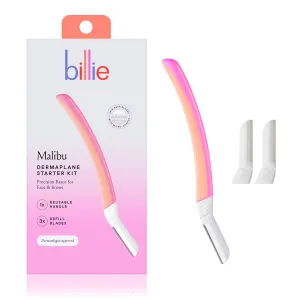 Billie - Dermaplane Starter Kit - Reusable Handle   3 Refill Blades - Remove Facial Hair   Perfectly Shape Brows - Dermatologist-Approved - Malibu