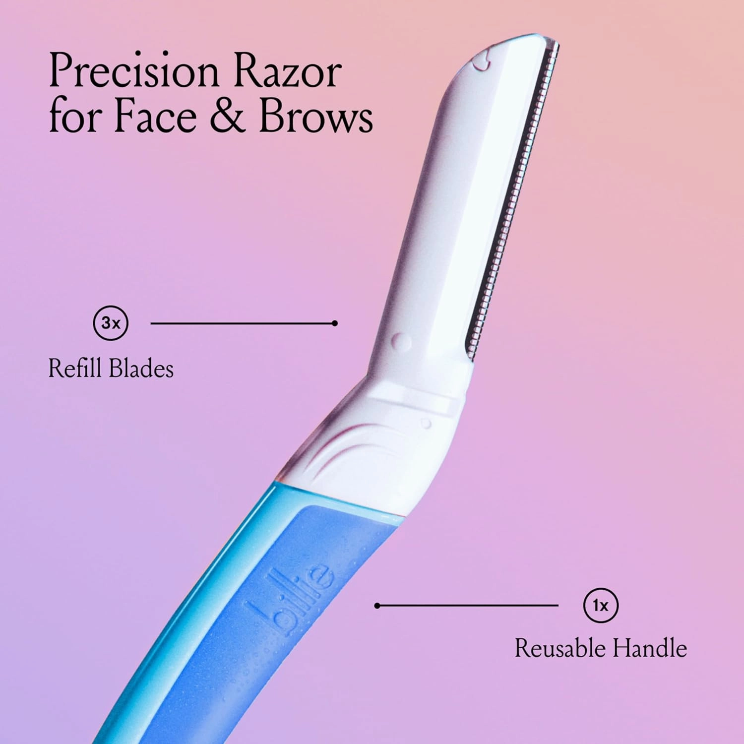 Billie - Dermaplane Starter Kit - Reusable Handle   3 Refill Blades - Remove Facial Hair   Perfectly Shape Brows - Dermatologist-Approved - WaterPark