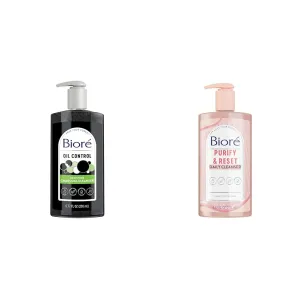 Bioré Deep Pore Charcoal Face Wash, Facial Cleanser for Dirt and Makeup Removal From Oily Skin, 6.77 Ounce & Rose Quartz   Charcoal Daily Purifying Cleanser, Oil Free Facial Cleanser Energizes Skin