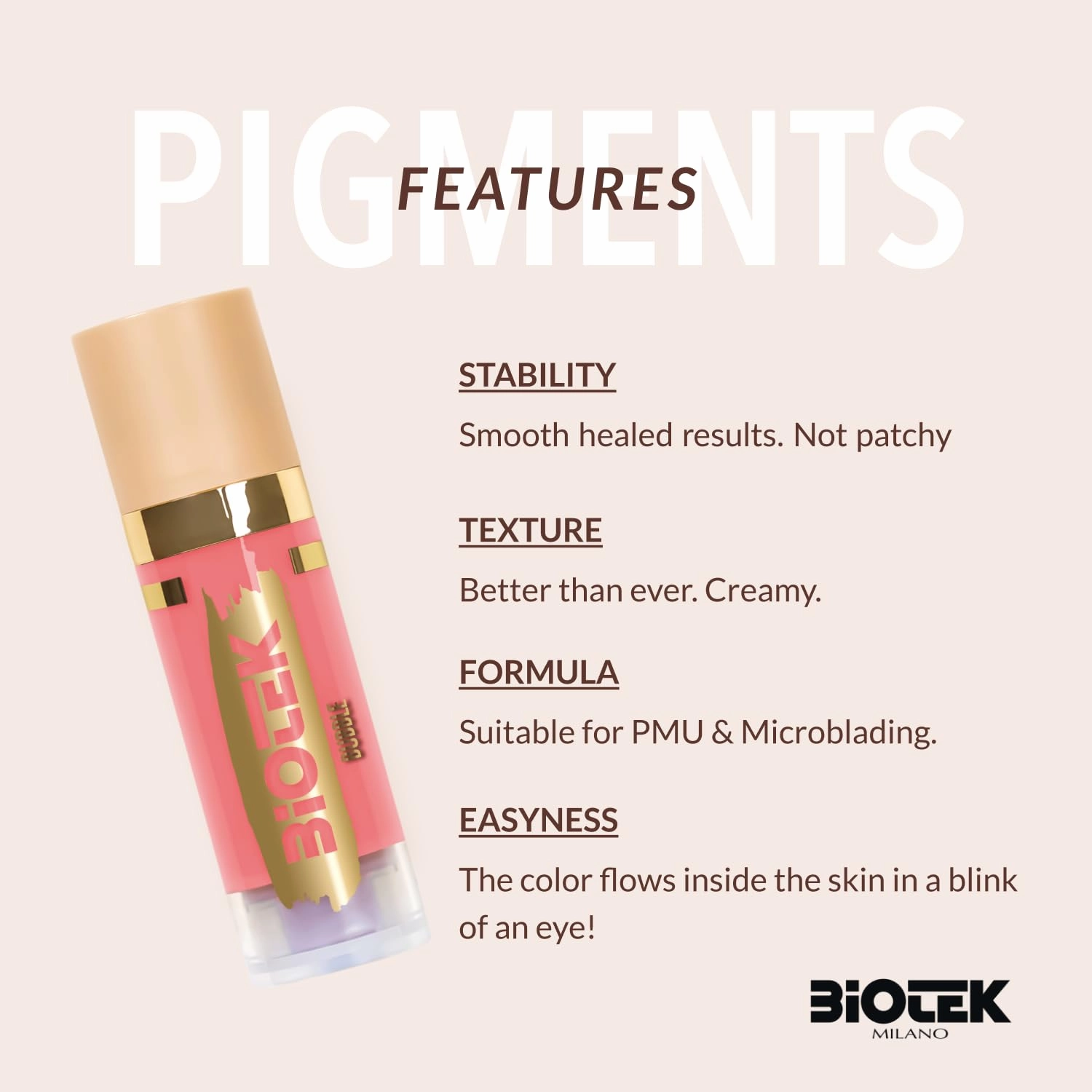 Biotek Lip Pigment for Permanent Makeup - Warm Nude Lip Color - Made in Italy - Bubble 0,61 fl.oz.