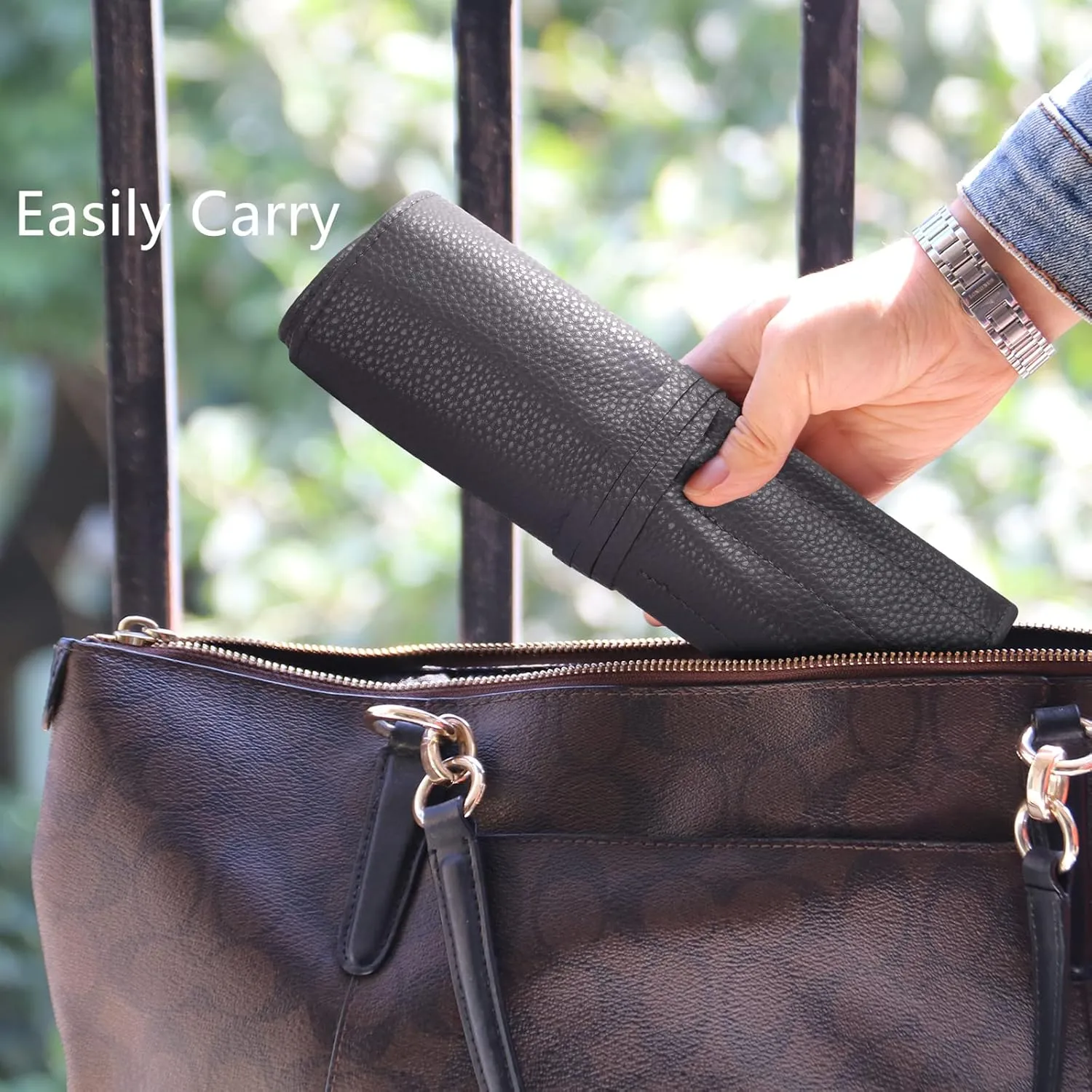 Bird&Fish Makeup Brush Case Travel, makeup brush case roll up,brush holder makeup,Holder Organizer Brushes Pouch Cosmetic Bag for Travel，Rolling Bag Storage Case PU Leather