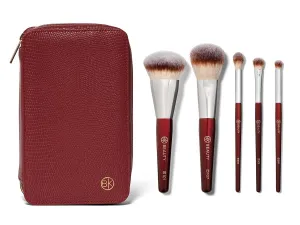 BK BEAUTY Travel Brush Set with Pouch 5-Piece Vegan, Cruelty-Free Brushes for Face & Eyes | Lightweight, Durable Makeup Brushes in Vegan Leather Pouch Perfect Travel-Size Makeup Brush Set