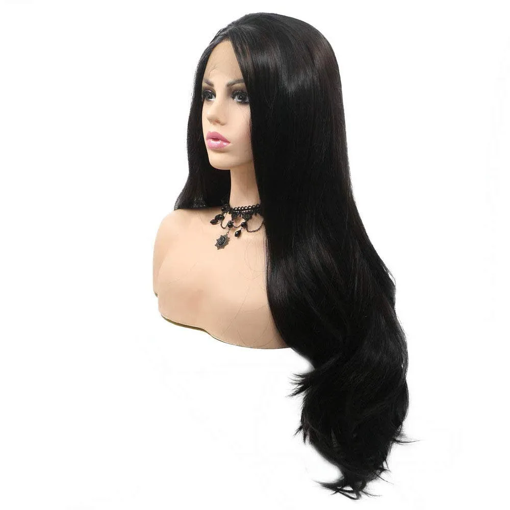 Black Lace Front Wigs Pre Plucked Long Wavy Wigs for Black Women Natural Hairline Synthetic Wig Glueless Synthetic Heat Resistant Fiber Hair Replacement Wigs Festival Holiday Cosplay Makeup 24 Inches