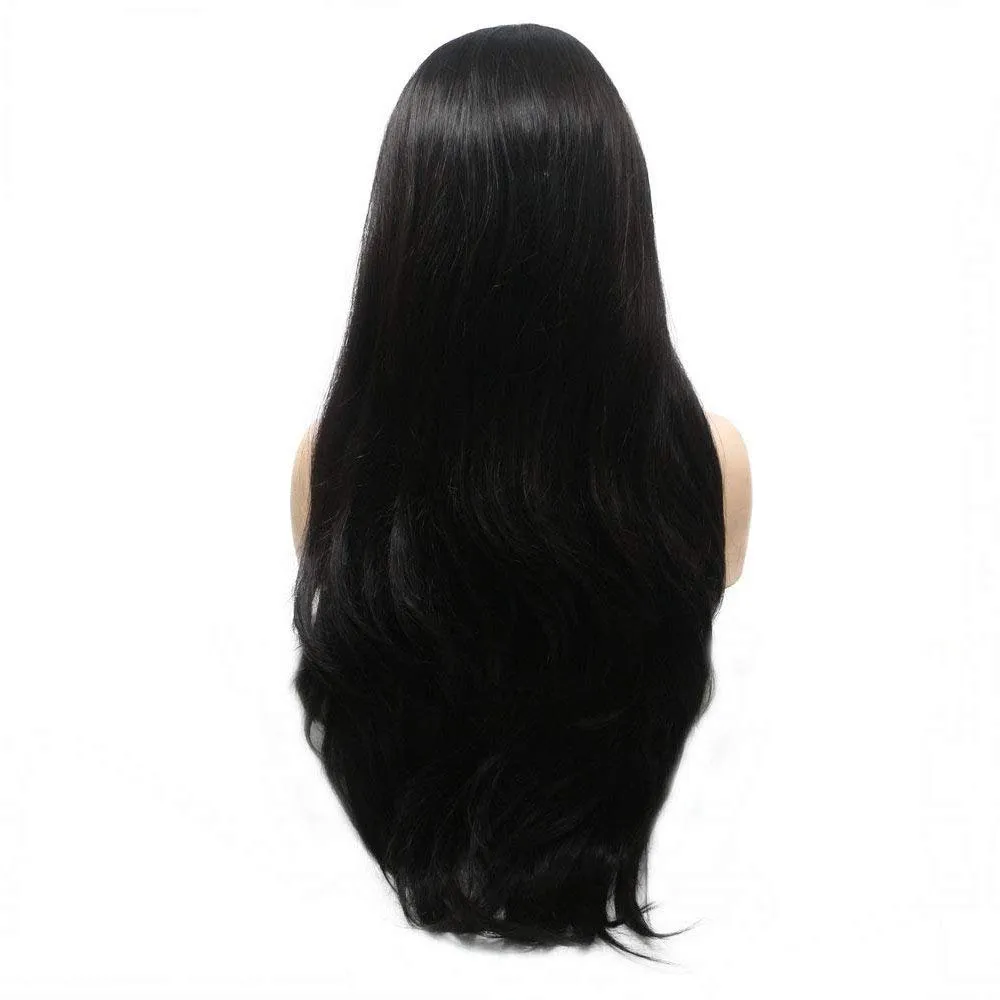 Black Lace Front Wigs Pre Plucked Long Wavy Wigs for Black Women Natural Hairline Synthetic Wig Glueless Synthetic Heat Resistant Fiber Hair Replacement Wigs Festival Holiday Cosplay Makeup 24 Inches