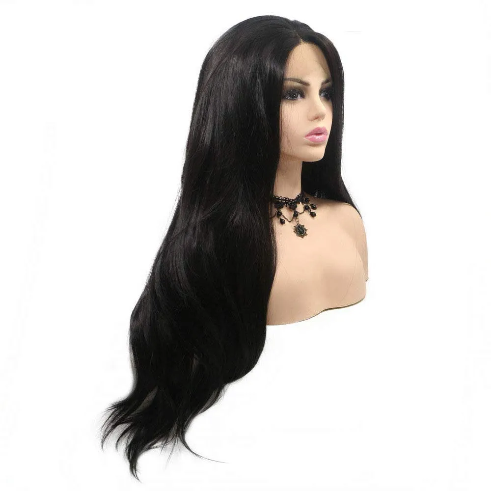 Black Lace Front Wigs Pre Plucked Long Wavy Wigs for Black Women Natural Hairline Synthetic Wig Glueless Synthetic Heat Resistant Fiber Hair Replacement Wigs Festival Holiday Cosplay Makeup 24 Inches