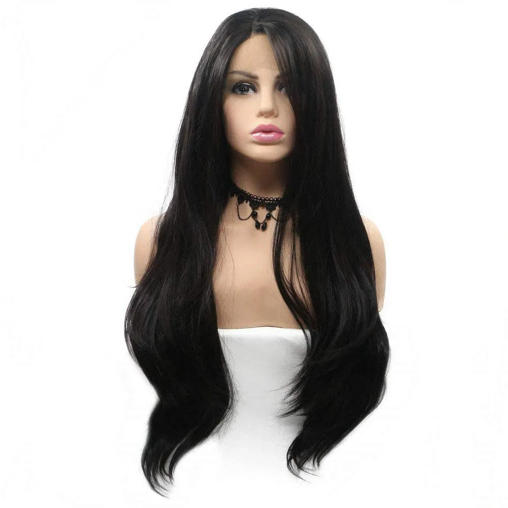 Black Lace Front Wigs Pre Plucked Long Wavy Wigs for Black Women Natural Hairline Synthetic Wig Glueless Synthetic Heat Resistant Fiber Hair Replacement Wigs Festival Holiday Cosplay Makeup 24 Inches