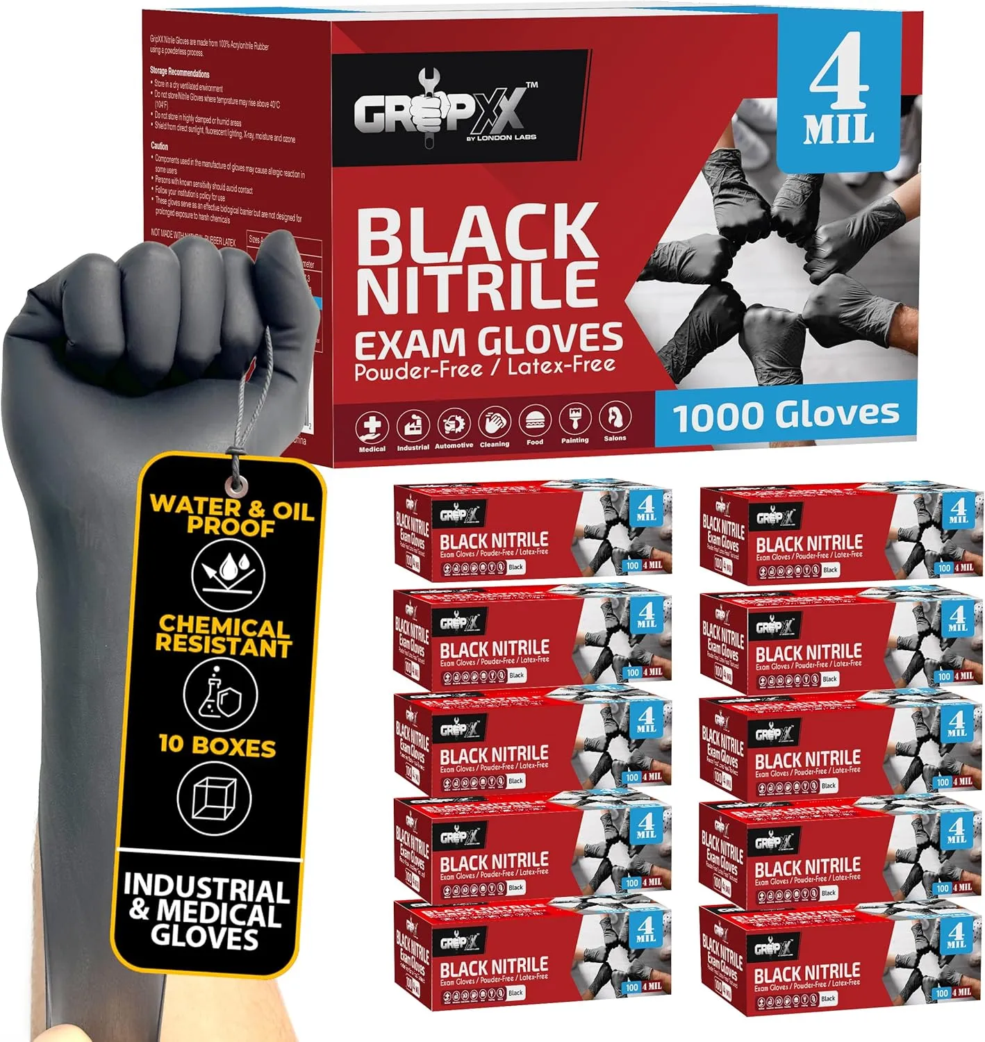 Black Nitrile Gloves Disposable Latex Free & Powder Free, 4 Mil Rubber Glove, Cleaning, Cooking, Mechanic(XS-XXL)