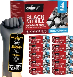 Black Nitrile Gloves Disposable Latex Free & Powder Free, 4 Mil Rubber Glove, Cleaning, Cooking, Mechanic(XS-XXL)