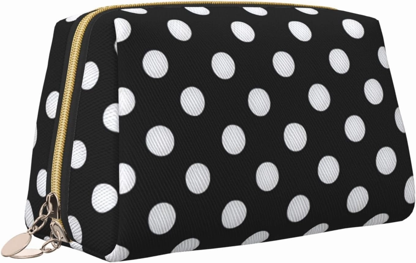 Black & White Big Dot Toiletry Pouch, Travel-Friendly Makeup Organizer For Makeup Brushes, Lipsticks