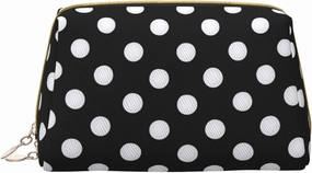 Black & White Big Dot Toiletry Pouch, Travel-Friendly Makeup Organizer For Makeup Brushes, Lipsticks