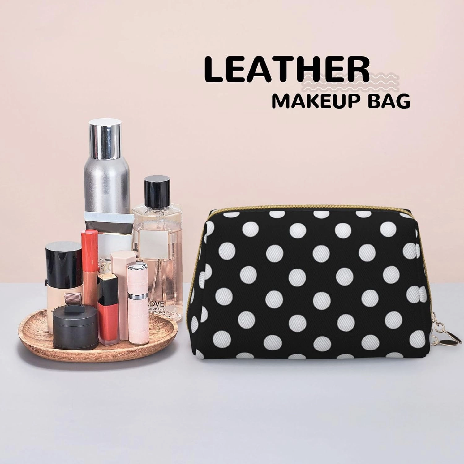 Black & White Big Dot Toiletry Pouch, Travel-Friendly Makeup Organizer For Makeup Brushes, Lipsticks