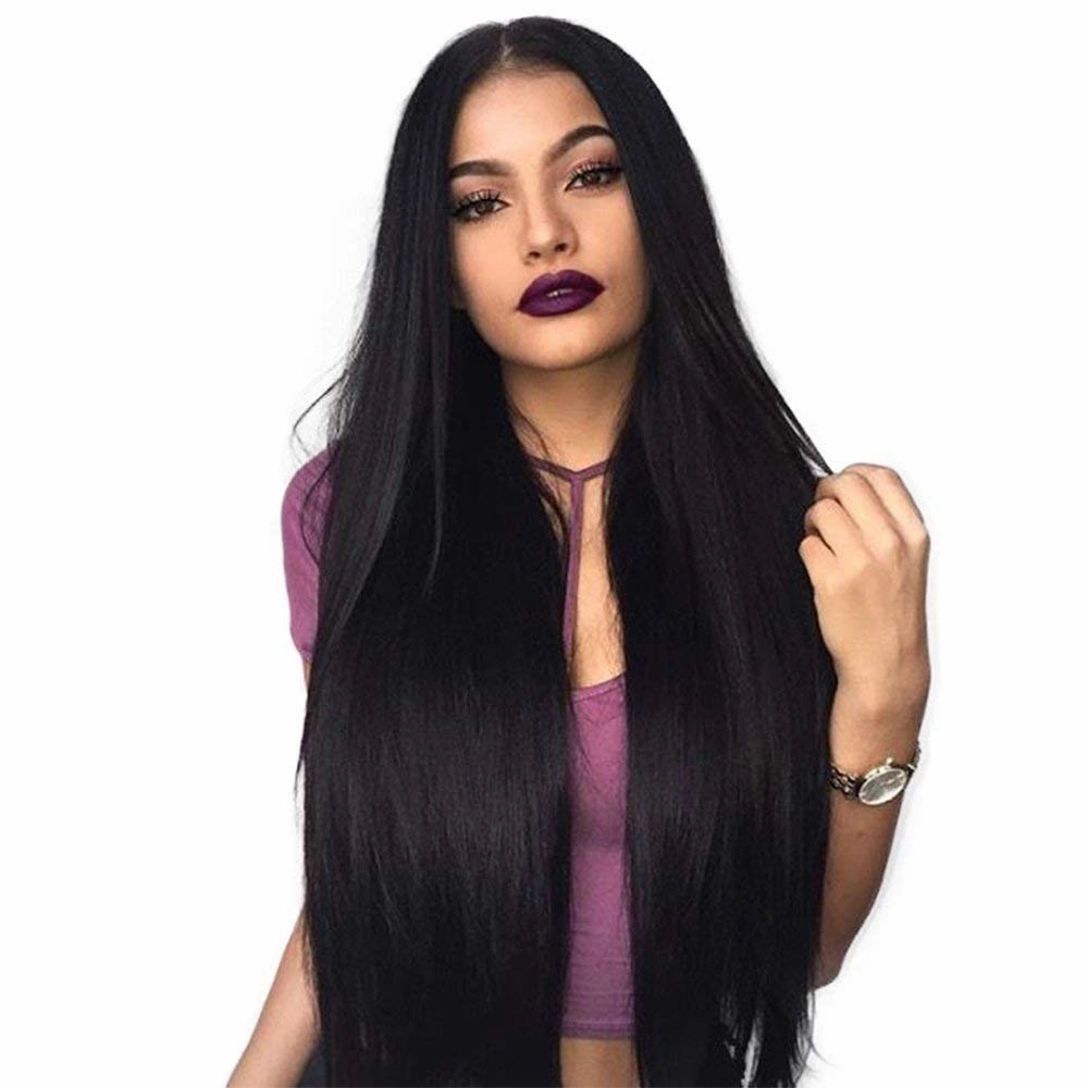 Black Long Straight Synthetic Hair Heat Resistant Gradient Ramp Long Women Wigs