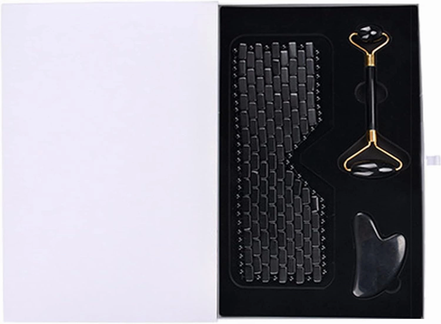 Black Obsidian Eye Mask Natural Jade Roller Guasha Set Eye Massager Jade Stone Facial Massager,Eye Mask No Box