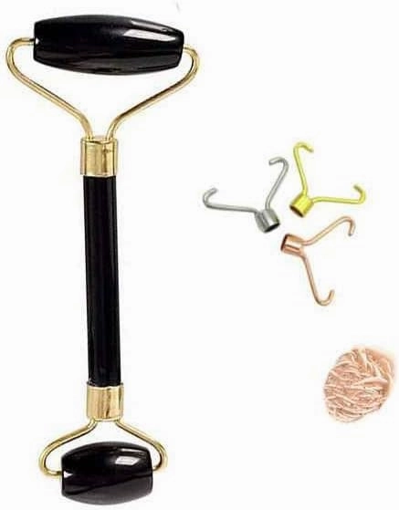 Black Obsidian Gua Sha SPA Jade Massage Roller Massager Eye Face Neck Facial Relaxation Slimming Tool with Rose Desert Selenite