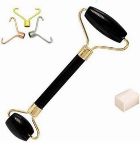 Black Onyx Gua Sha SPA Jade Massage Roller Massager Eye Face Neck Facial Relaxation Slimming Tool with Selenite Cube