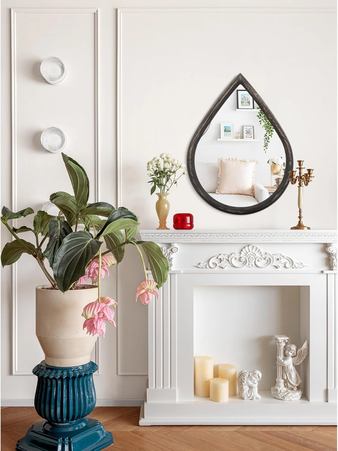 Black Teardrop Hanging Mirror Rustic Wall Mirror Farmhouse Decorative Wall-Mounted Mirrors for Bathroom Living Room Vanity Entryway Hallway 16x20 Inches