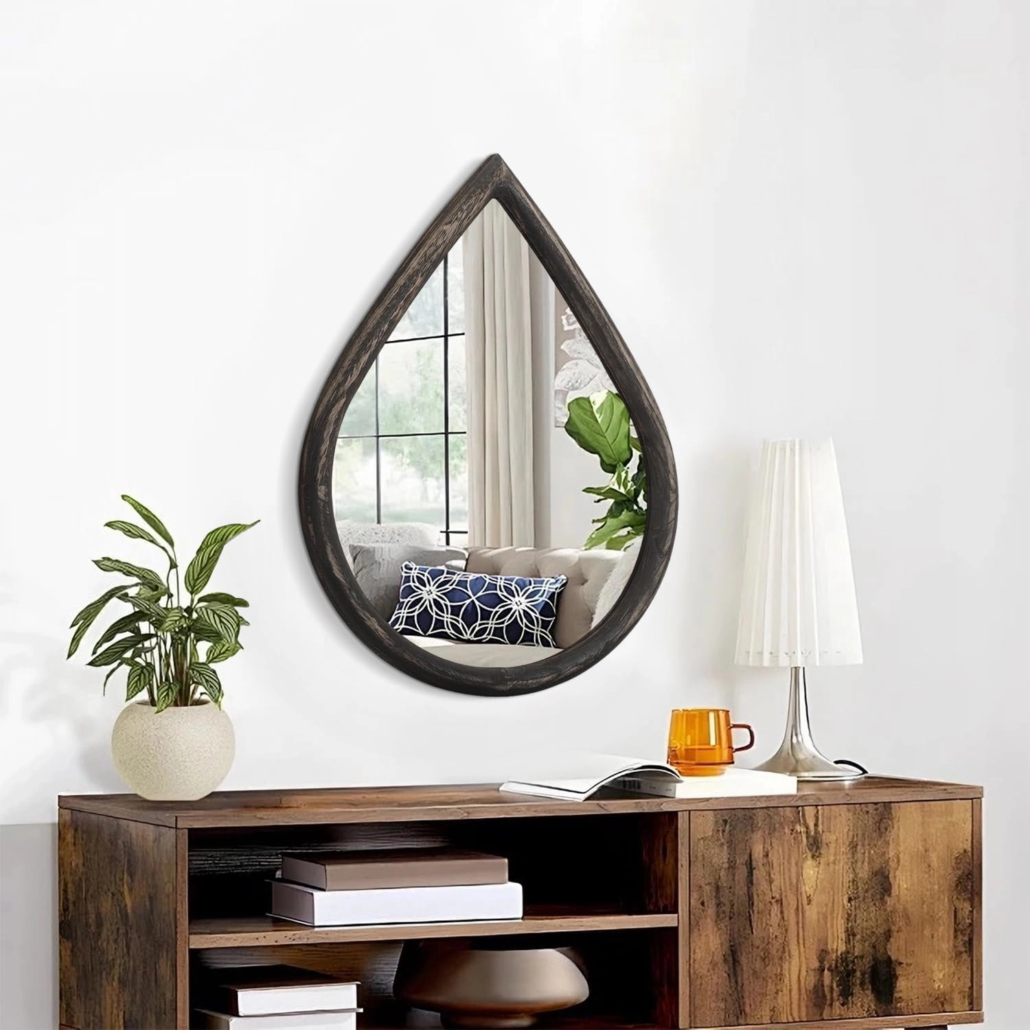 Black Teardrop Hanging Mirror Rustic Wall Mirror Farmhouse Decorative Wall-Mounted Mirrors for Bathroom Living Room Vanity Entryway Hallway 16x20 Inches