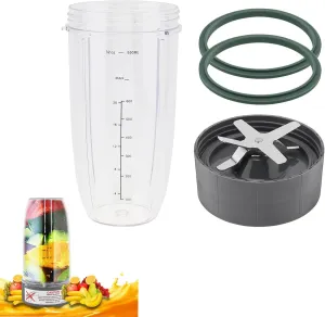 Blender Cup and Blade Replacement Parts, 32oz Juicer Cup and Extractor Blade Come with 2 Rubber Gaskets, Fit for NutriBullet High-Speed Blender/Mixer System 600W/900W Series