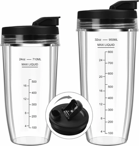 Blender Cups Replacement for Ninja, 24oz & 32oz Ninja Blender Cups with To-Go Lids Compatible with Ninja BN401, BL456, BL480, BL2012, BL2013, BL4501, BN751, BN801, SS101, SS151 (2 Pack)