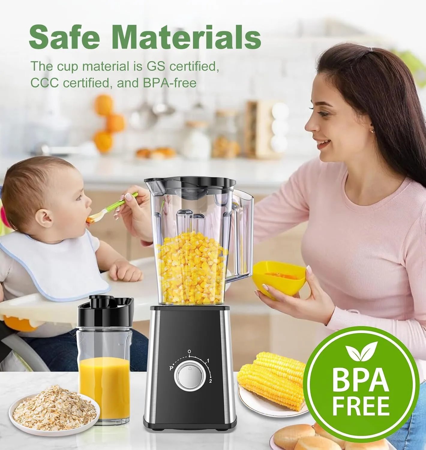 Blenders for Smoothies, Smoothie Blender, Personal Smoothies and Shakes Maker, with Coffee Grinder and 2 To-Go Cups, Countertop Blender for Kitchen, BPA Free
