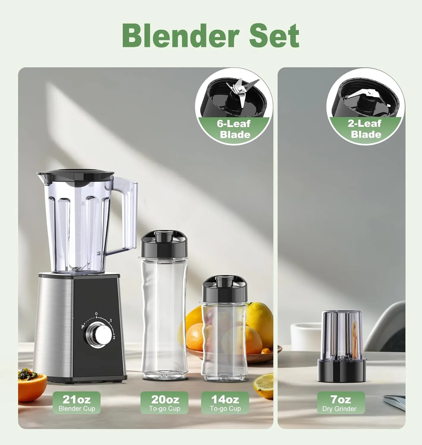 Blenders for Smoothies, Smoothie Blender, Personal Smoothies and Shakes Maker, with Coffee Grinder and 2 To-Go Cups, Countertop Blender for Kitchen, BPA Free