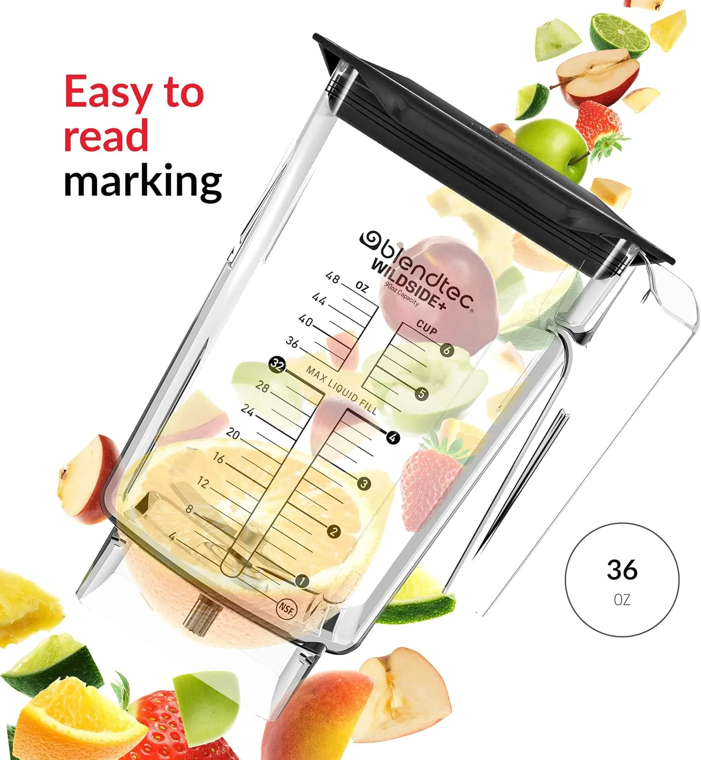 Blendtec 90 oz WildSide Jar, Commercial Grade - Five-Sided Replacement Blender Jar - Compatible with Blendtec Blenders - 36 oz Blending Capacity - Clear