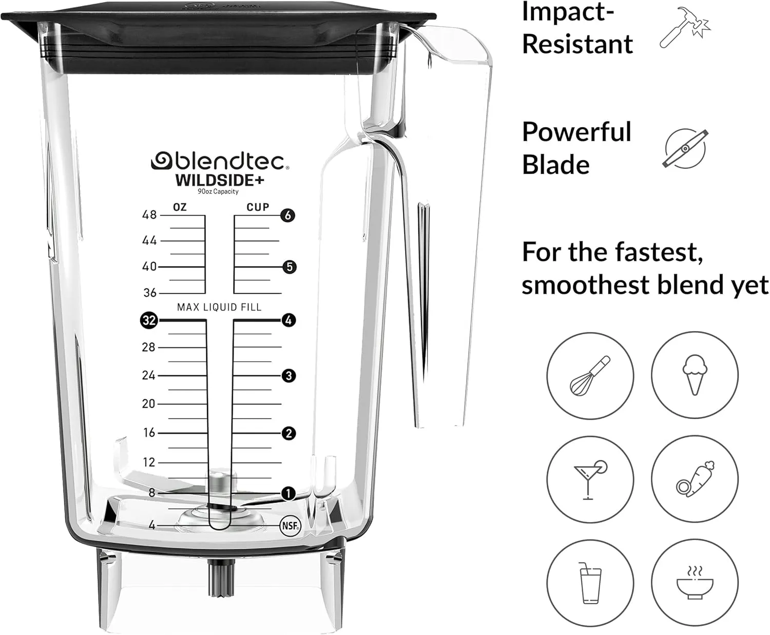 Blendtec 90 oz WildSide Jar, Commercial Grade - Five-Sided Replacement Blender Jar - Compatible with Blendtec Blenders - 36 oz Blending Capacity - Clear