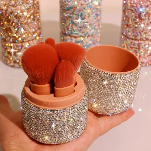 Bling Sparkling rhinestone Five-Piece Makeup Brush Set-Complete Beauty Tool Kit for Flawless Makeup Application (Silver)