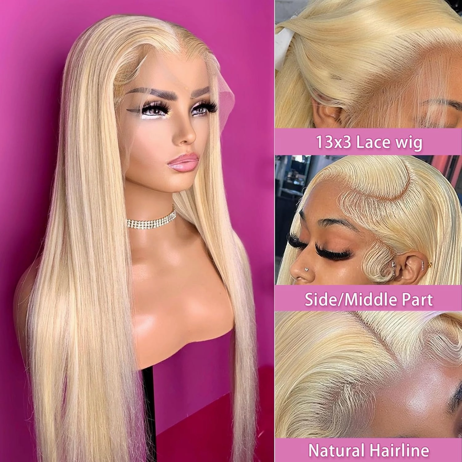Blonde Lace Front Wig Long Straight Blonde Frontal Wig White Blonde 613 Wigs Natural Hairline Glueless Lace Wigs Heat Resistant Fiber Hair Synthetic Lace Front Wigs for Women Pre Plucked Wig