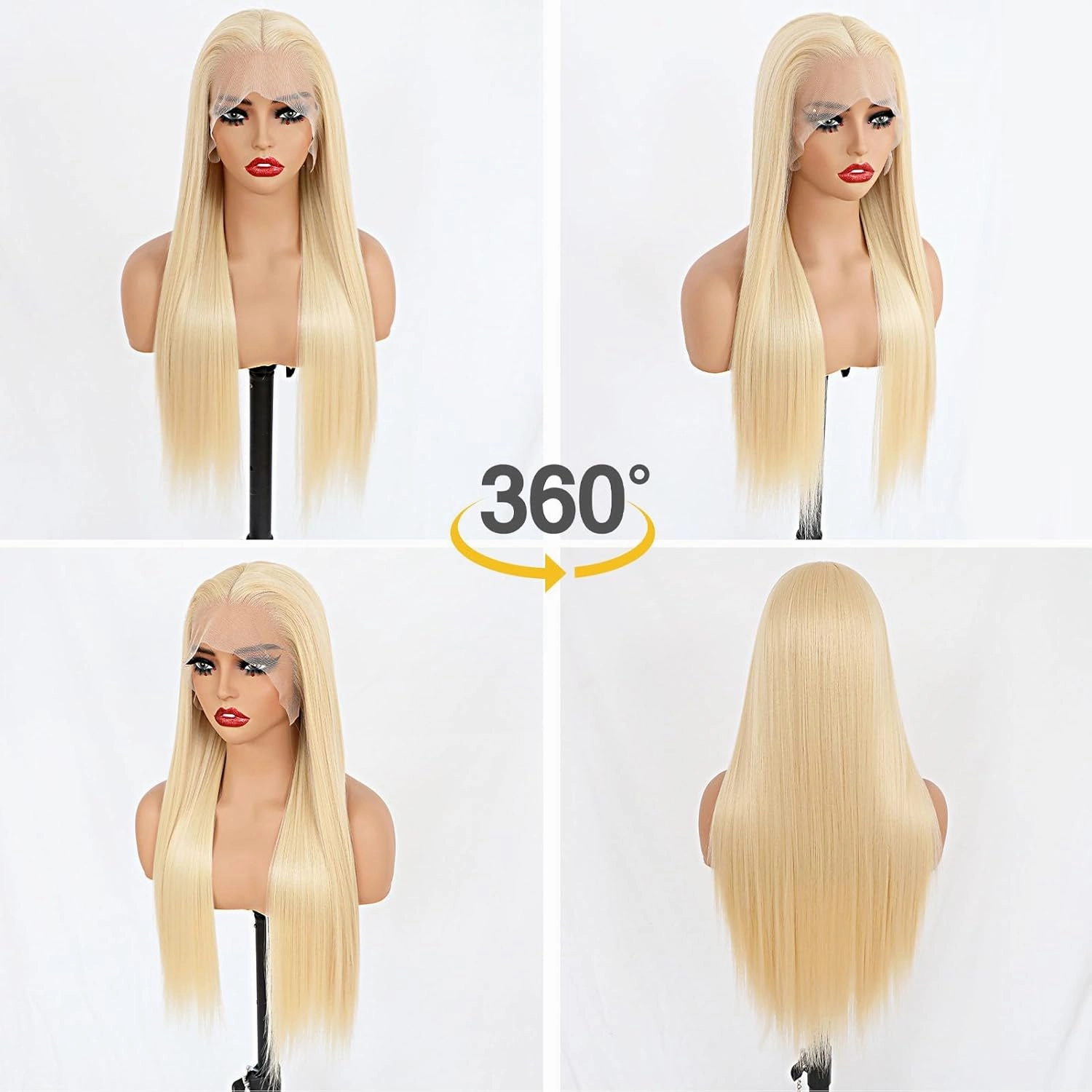 Blonde Lace Front Wig Long Straight Blonde Frontal Wig White Blonde 613 Wigs Natural Hairline Glueless Lace Wigs Heat Resistant Fiber Hair Synthetic Lace Front Wigs for Women Pre Plucked Wig