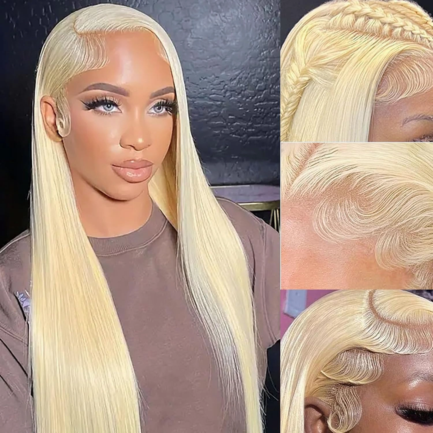 Blonde Lace Front Wig Long Straight Blonde Frontal Wig White Blonde 613 Wigs Natural Hairline Glueless Lace Wigs Heat Resistant Fiber Hair Synthetic Lace Front Wigs for Women Pre Plucked Wig