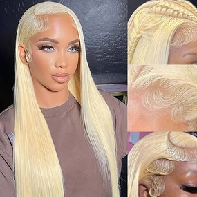 Blonde Lace Front Wig Long Straight Blonde Frontal Wig White Blonde 613 Wigs Natural Hairline Glueless Lace Wigs Heat Resistant Fiber Hair Synthetic Lace Front Wigs for Women Pre Plucked Wig