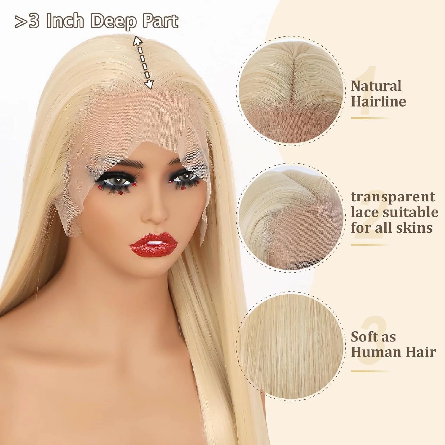 Blonde Lace Front Wig Long Straight Blonde Frontal Wig White Blonde 613 Wigs Natural Hairline Glueless Lace Wigs Heat Resistant Fiber Hair Synthetic Lace Front Wigs for Women Pre Plucked Wig