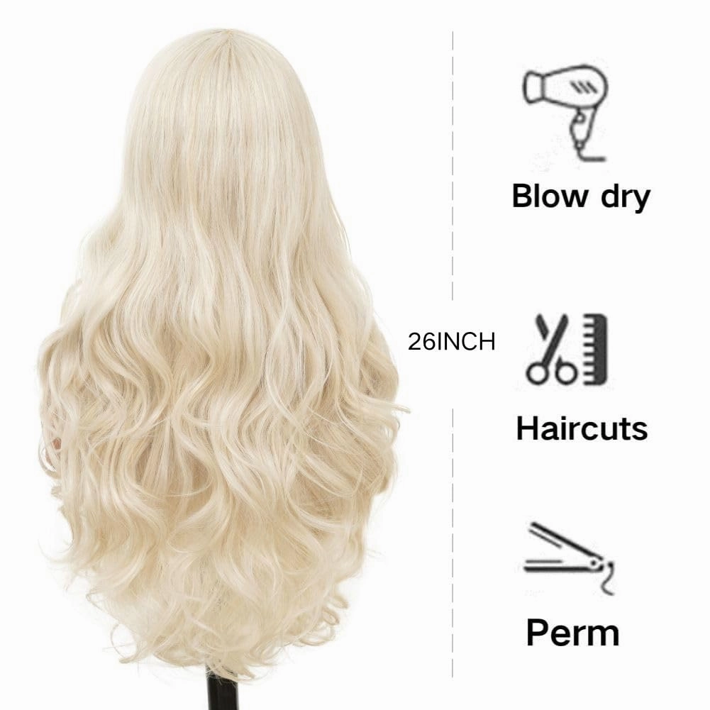 Blonde Lace Front Wigs for Women Long Curly Wavy Middle Part Wig Natural Synthetic Heat Resistant Cosplay Party Daily Hair Wigs