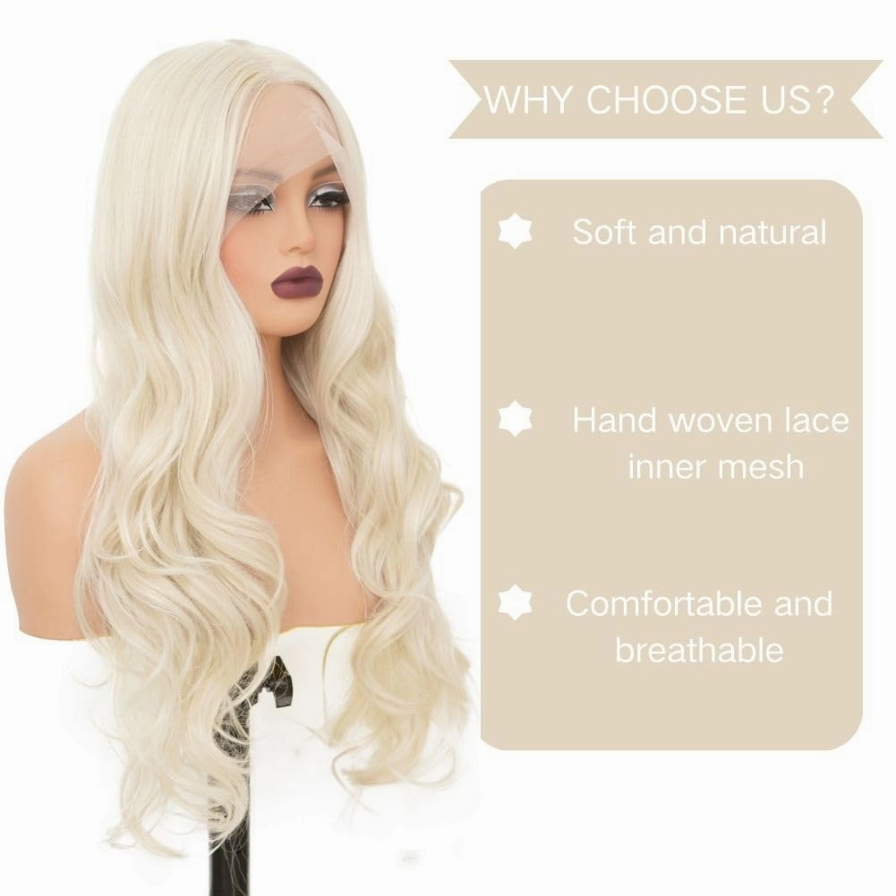 Blonde Lace Front Wigs for Women Long Curly Wavy Middle Part Wig Natural Synthetic Heat Resistant Cosplay Party Daily Hair Wigs