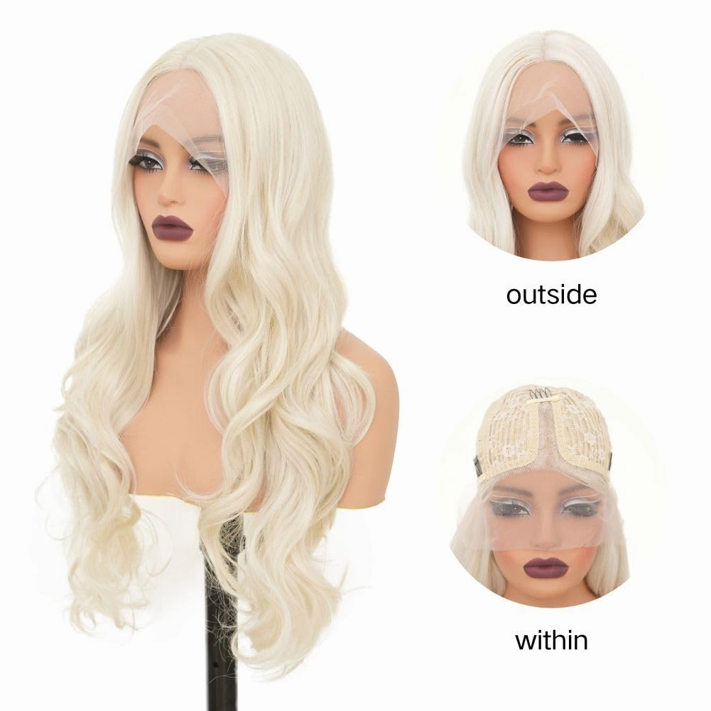 Blonde Lace Front Wigs for Women Long Curly Wavy Middle Part Wig Natural Synthetic Heat Resistant Cosplay Party Daily Hair Wigs
