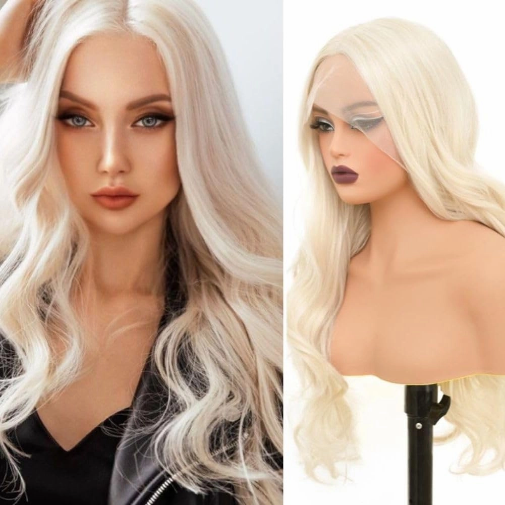 Blonde Lace Front Wigs for Women Long Curly Wavy Middle Part Wig Natural Synthetic Heat Resistant Cosplay Party Daily Hair Wigs