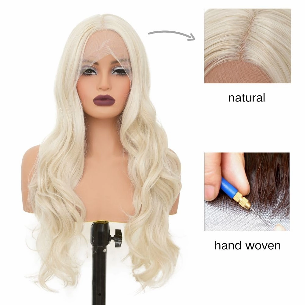 Blonde Lace Front Wigs for Women Long Curly Wavy Middle Part Wig Natural Synthetic Heat Resistant Cosplay Party Daily Hair Wigs