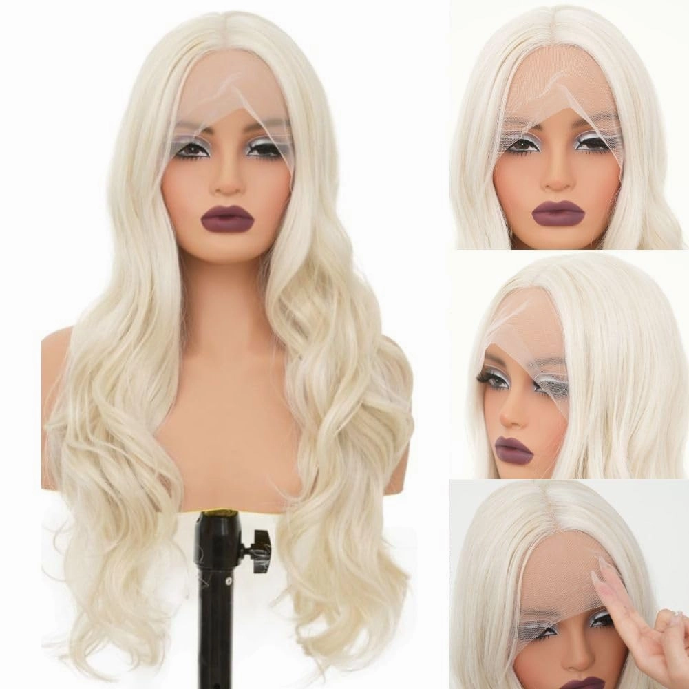 Blonde Lace Front Wigs for Women Long Curly Wavy Middle Part Wig Natural Synthetic Heat Resistant Cosplay Party Daily Hair Wigs