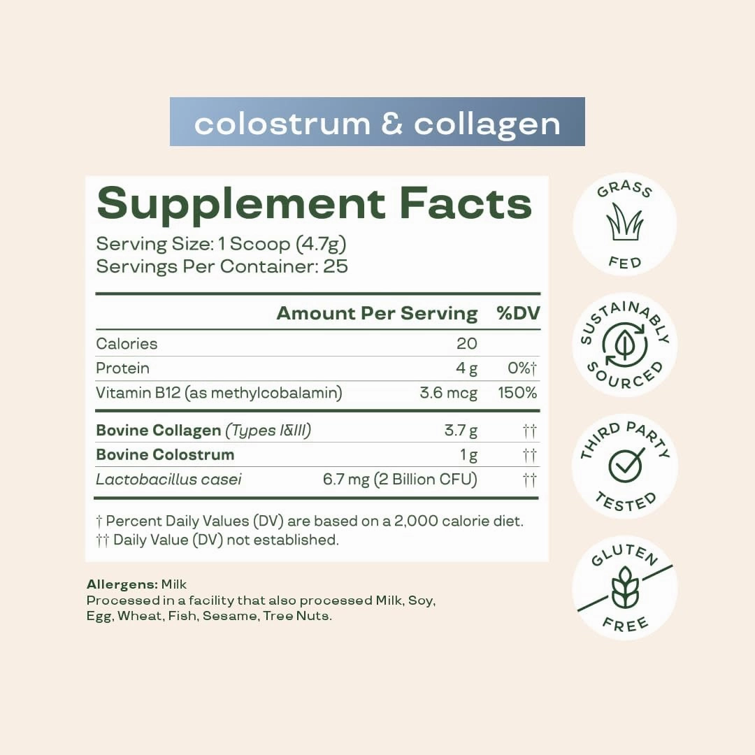 Bloom Nutrition Bovine Colostrum Powder for Gut Health, Immune Support, Hair Growth & Beauty Supplement, Gluten Free, Sugar Free | Unflavored, 25 Servings