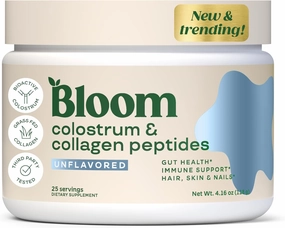 Bloom Nutrition Bovine Colostrum Powder for Gut Health, Immune Support, Hair Growth & Beauty Supplement, Gluten Free, Sugar Free | Unflavored, 25 Servings