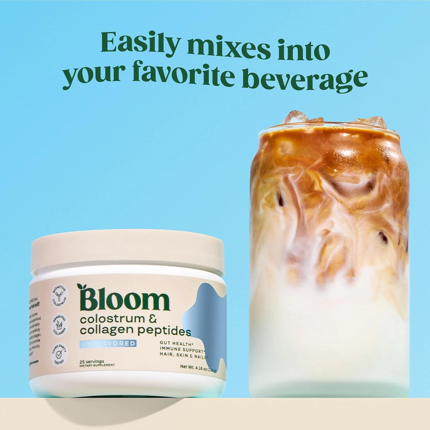 Bloom Nutrition Bovine Colostrum Powder for Gut Health, Immune Support, Hair Growth & Beauty Supplement, Gluten Free, Sugar Free | Unflavored, 25 Servings