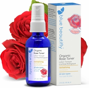 Blue Beautifly USDA Certified Organic Rose Water Spray for Face - Instant Hydration Face Mist for All Skin Types - Facial Spray Calms The Mind and Uplifts The Mood All Day - Great for Hair - 2 fl oz
